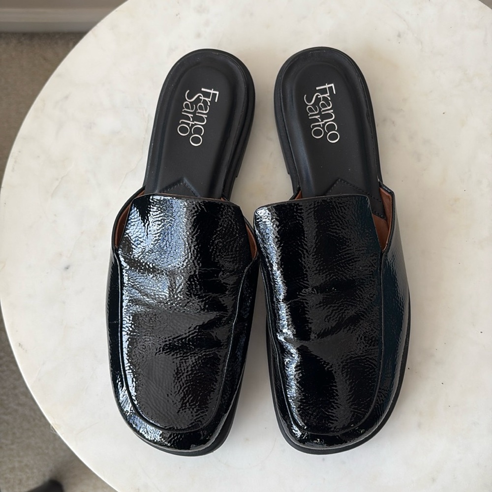 Franco Sarto black patent leather slides size 8.5